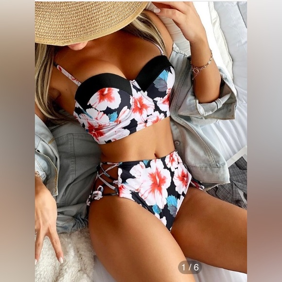 SHEIN Other - Floral Push Up High Waisted Bikini Swimsuit, xl/12, multicolor